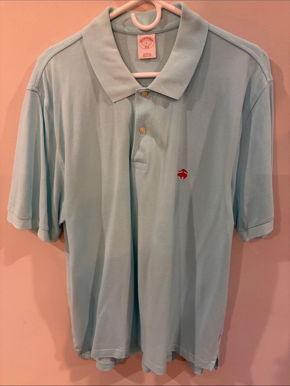 Brooks Brothers Light Blue/Green Polo Shirt with Red Chest Logo Men's L